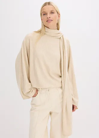 Fijn gebreide trui van een zachte viscosemix, Kleur: kiezelbeige gemêleerd