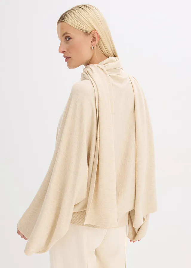 Fijn gebreide trui van een zachte viscosemix, Kleur: kiezelbeige gemêleerd