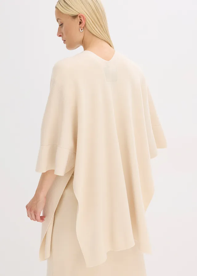 Cape oversize en maille, Couleur: beige galet chiné