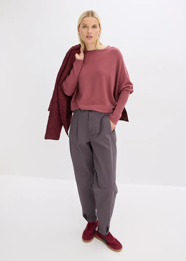 Gebreide trui in een fijne viscosemix, Kleur: soft bessen