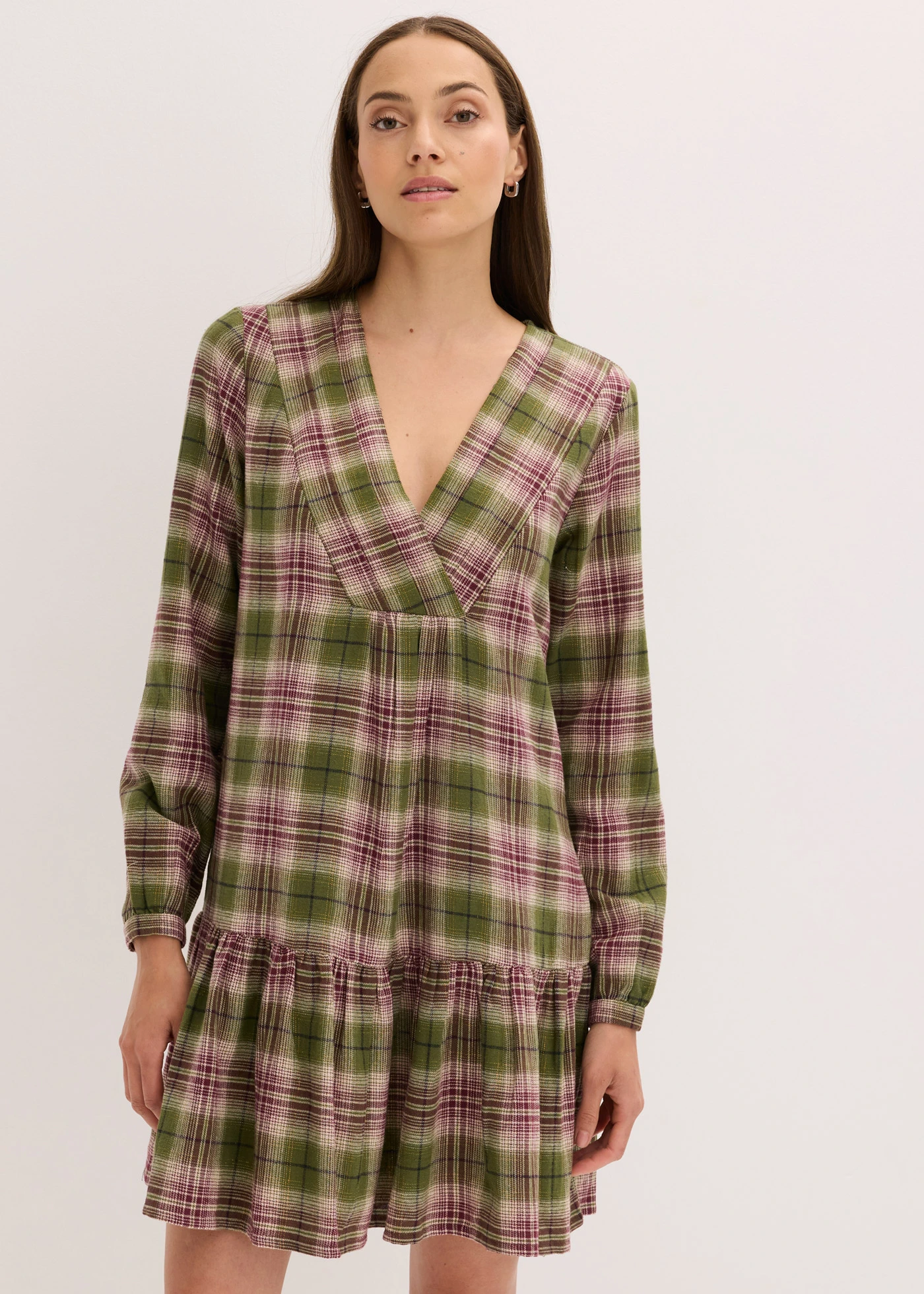 Mini jurk • olijfgroen geruit • bonprix online shop