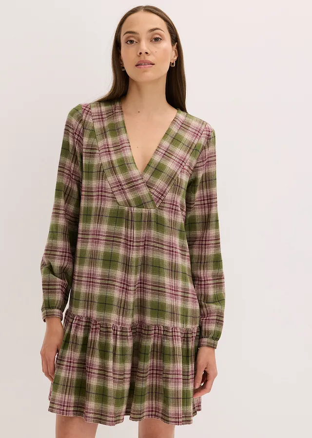 Robe courte en coton majoritaire • olive carreaux • product-page.page-title-suffix