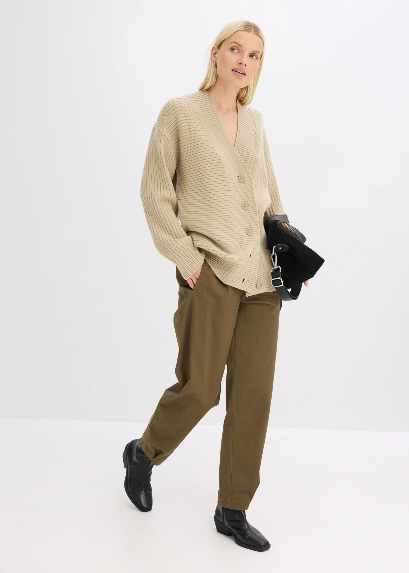 Kardigan s žebrovaným vzorem • matně rákosový melír • bonprix obchod