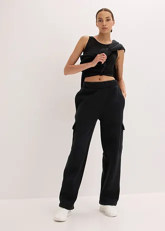 Funkční termo joggingové kalhoty se širokými nohavicemi, rychleschnoucí • černá • bonprix obchod
