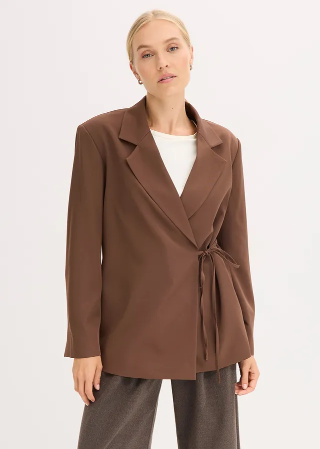 Oversized blazer, Kleur: bruin