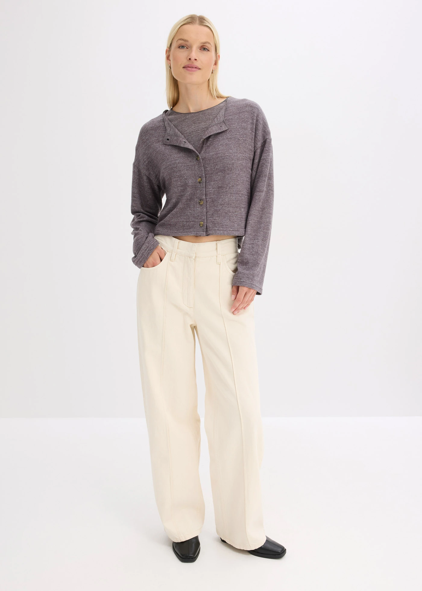 Žebrovaný kabátek z jemné pleteniny • břidlicově šedý melír • bonprix obchod