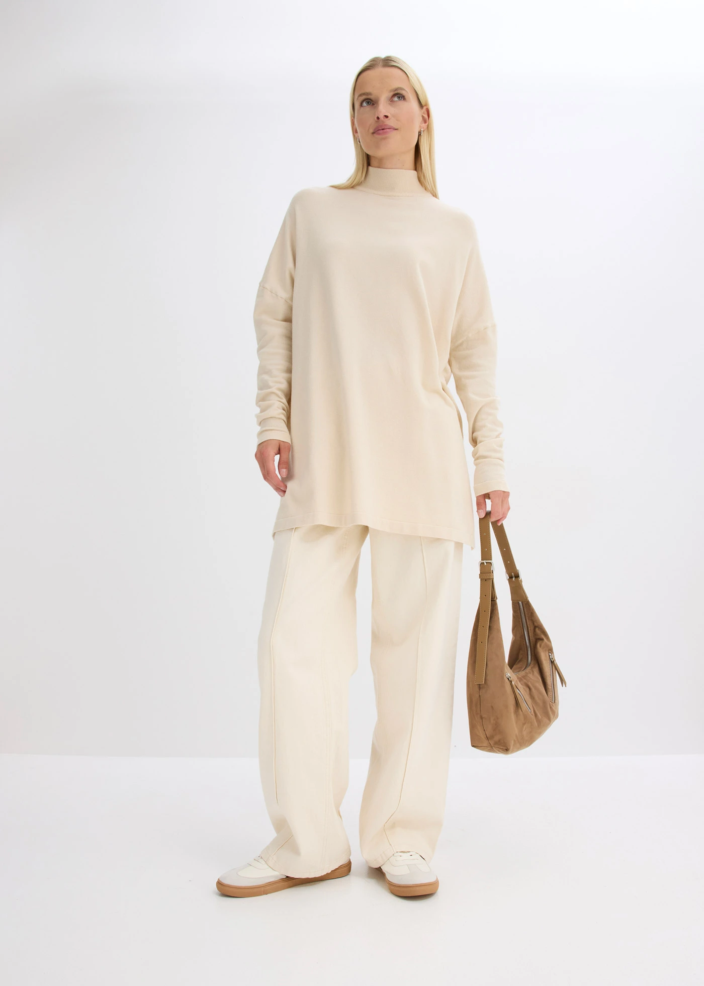 Pelerínový svetr z měkké viskózové směsi • šedobéžová melír • bonprix obchod