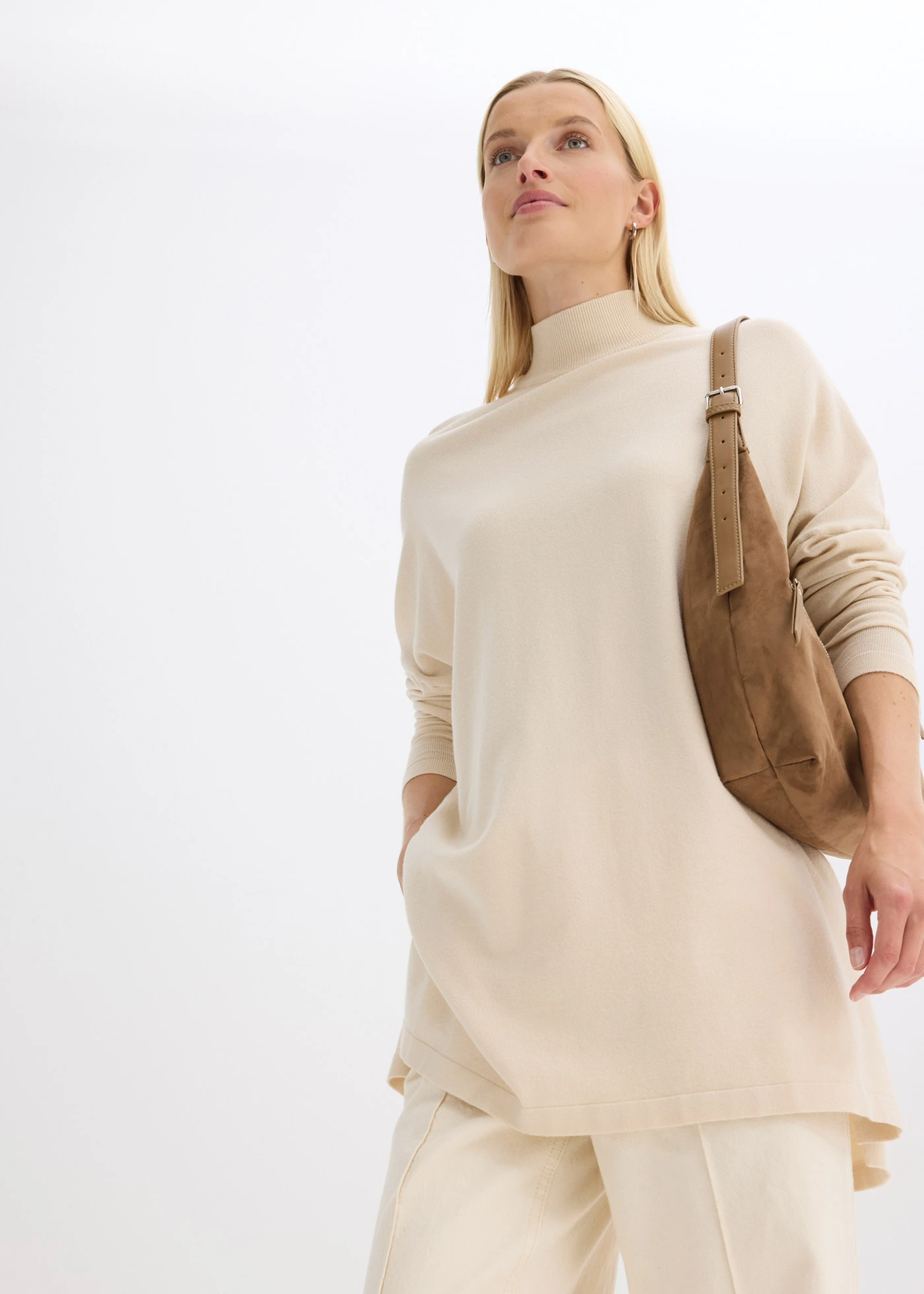 Pelerínový svetr z měkké viskózové směsi • šedobéžová melír • bonprix obchod