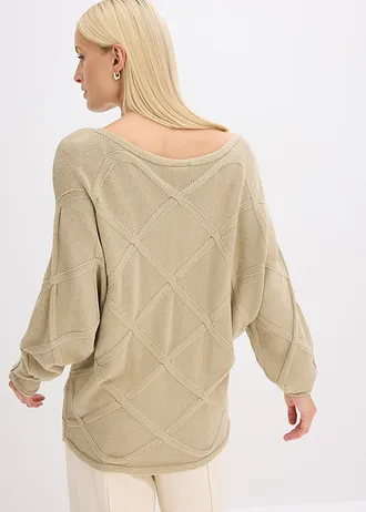 Trui met horizontaal kabelpatroon, Kleur: mat rietgroen