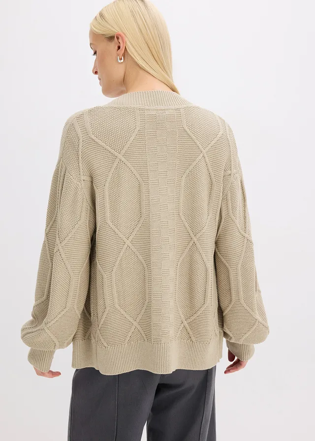 Vest met een vlechtpatroon, Kleur: mat rietgroen gemêleerd