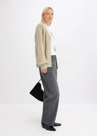 Kötött kardigán fonott mintával, szín: matt nádzöld melírozott