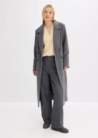 Oversized trui met V-hals, Kleur: kiezelbeige gemêleerd