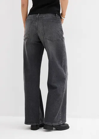 Jean large taille haute, Couleur: noir denim used