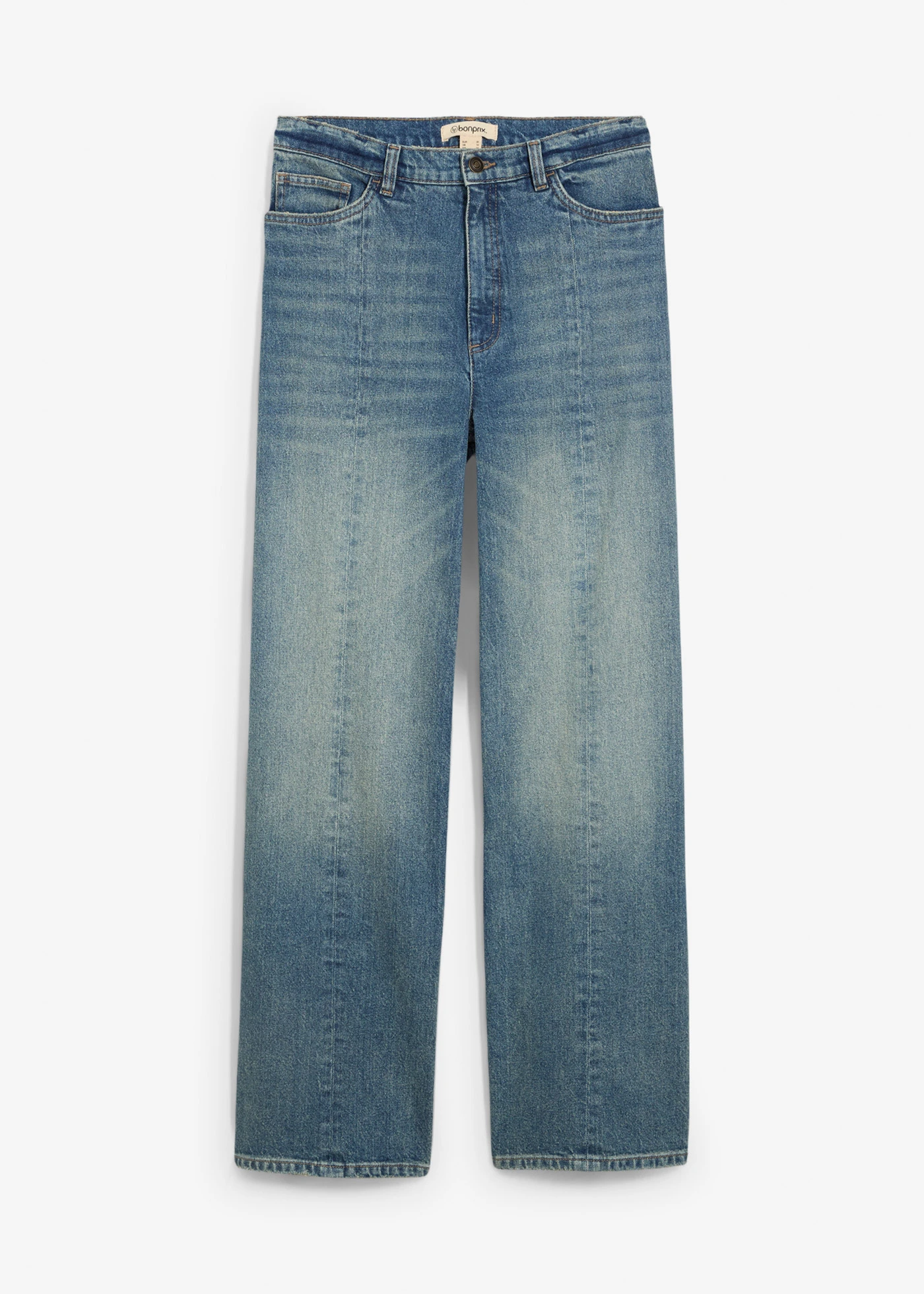Loose Straight sztreccsfarmer, High Waist • világoskék denim, használt hatású • bonprix áruház