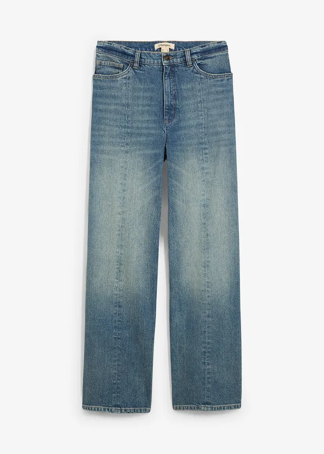 Jean droit et loose, taille haute, peu extensible