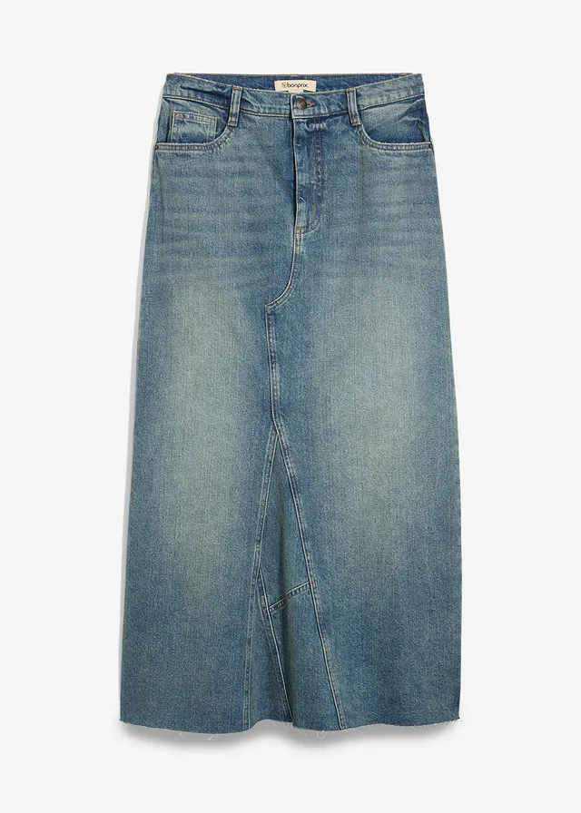 Jupe longue en jean, taille mi-haute, Couleur: bleu clair denim
