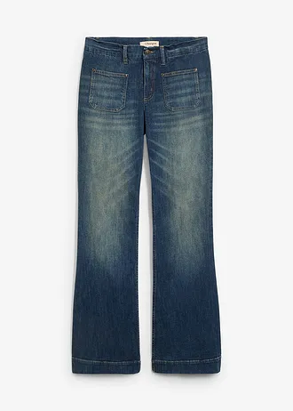 Džíny do zvonu, Mid Waist, barva: tmavě modrý denim