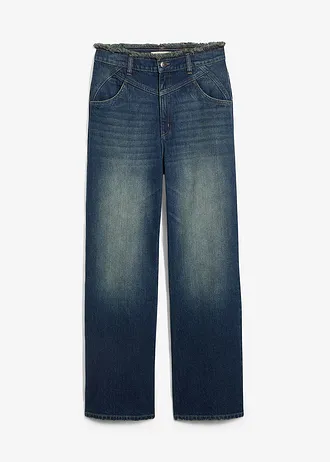 Straight jeans, high waist, Kleur: donkerblauw denim used