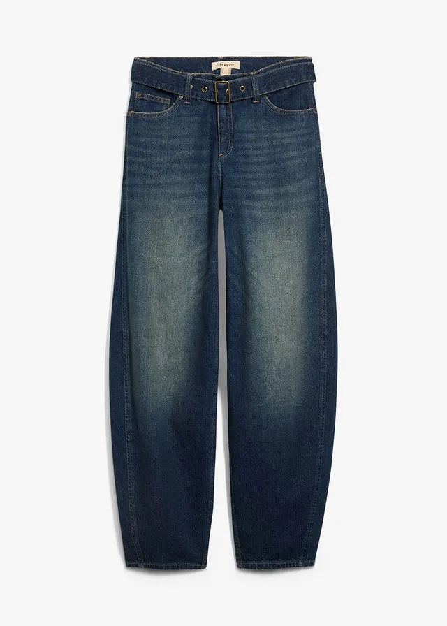 Blugi barrel Mid Waist cu curea