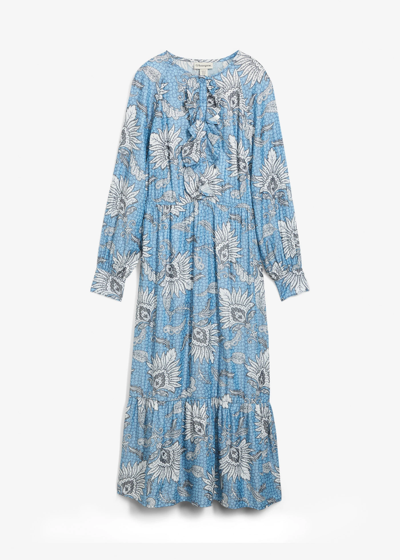 Robe longue en fine viscose mélangée • bleu gris imprimé • Boutique bonprix