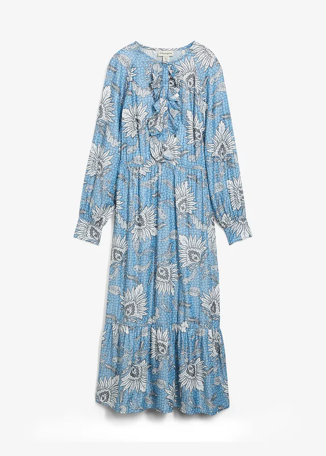 Robe longue en fine viscose mélangée • bleu gris imprimé • Boutique bonprix