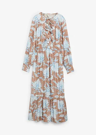 Maxi jurk in een soepele viscosemix, Kleur: kruidenbruin gedessineerd