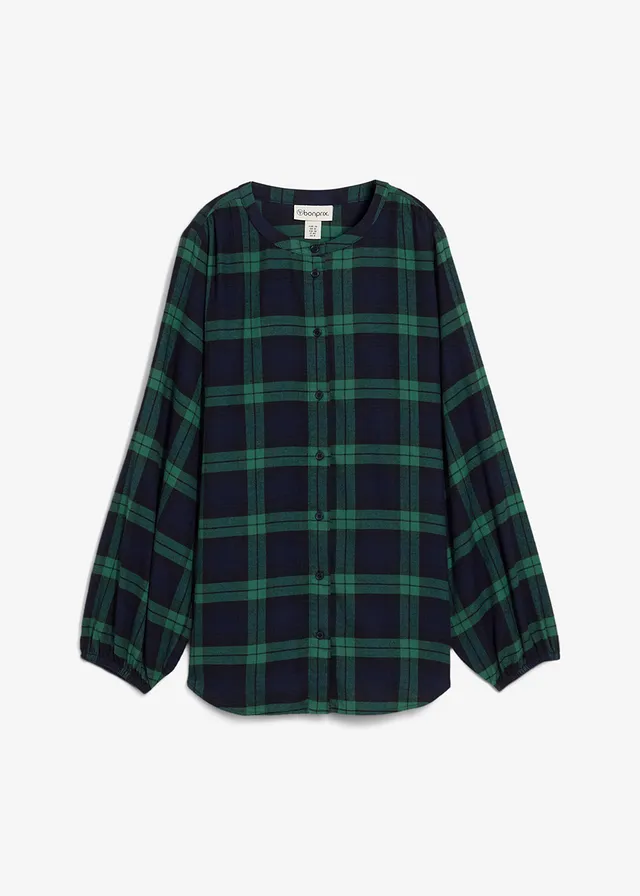 Chemisier en flanelle 100% coton, Couleur: bleu foncé-vert aventurine carreaux
