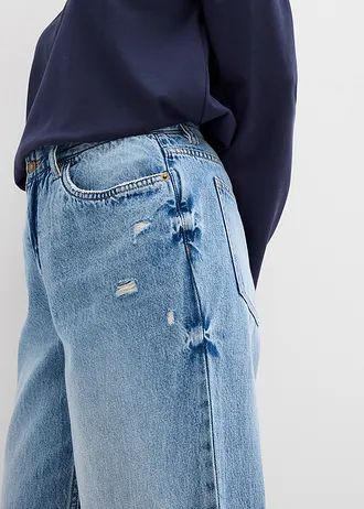 Jean large, taille mi-haute, en denim peu extensible • denim bleu clair used • Boutique bonprix