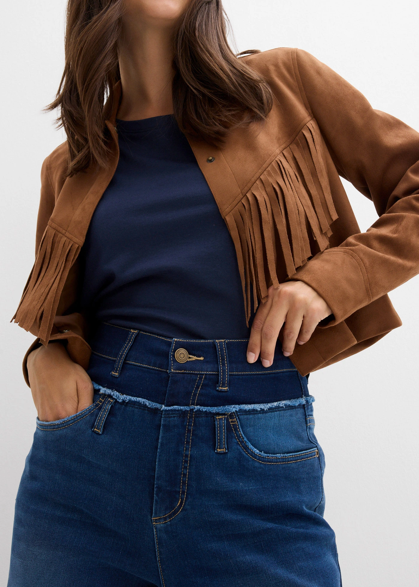 Jean large taille haute • denim bleu foncé used • Boutique bonprix