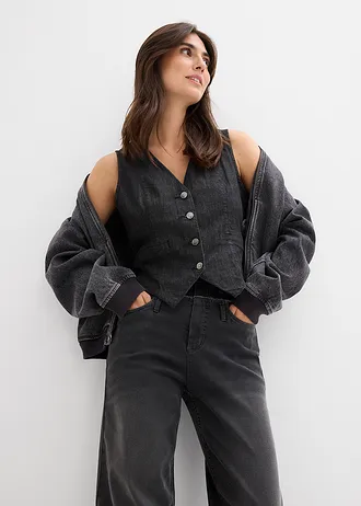 Jean large taille haute • gris foncé denim used • Boutique bonprix