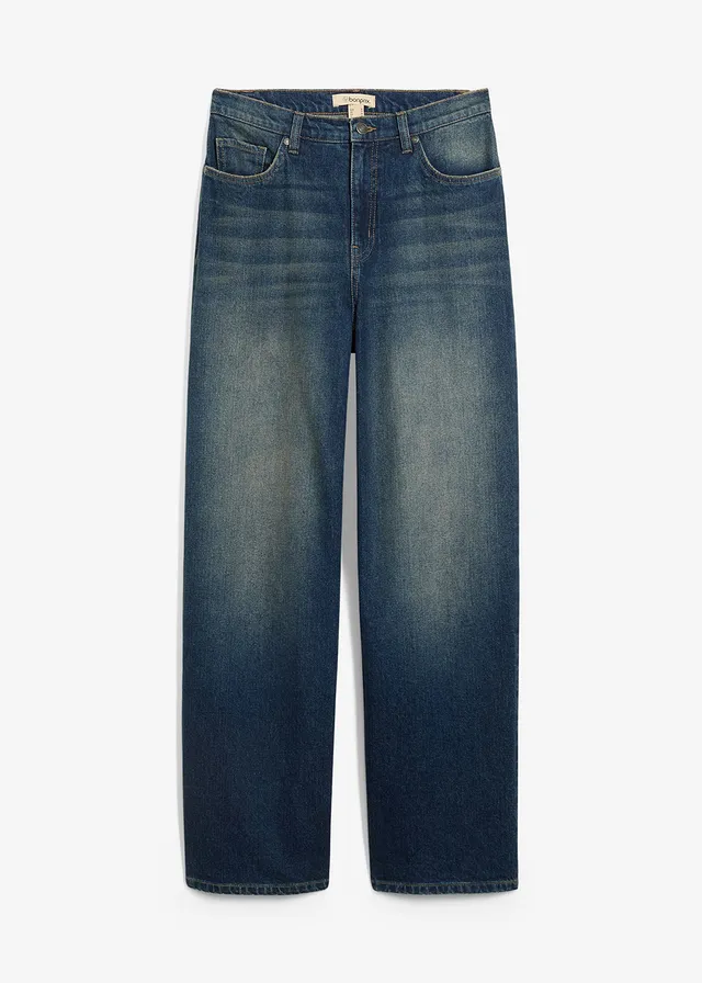 Jean large taille haute, Couleur: bleu foncé denim