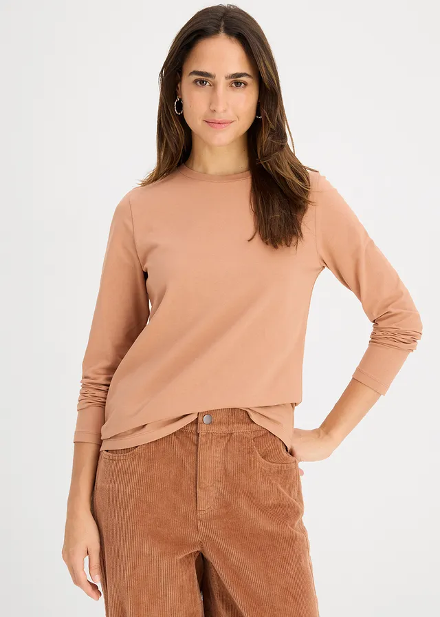 Longsleeve van puur biologisch katoen (set van 2), slim fit • mocha mousse/olijfgroen • product-page.page-title-suffix