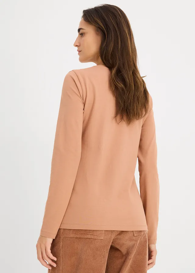 Longsleeve van puur biologisch katoen (set van 2), slim fit, Kleur: mocha mousse/olijfgroen