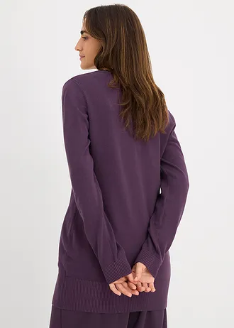 Lange basic trui met V-hals, Kleur: prune