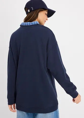 Oversized sweater met splitten van zachte badstof, Kleur: donkerblauw