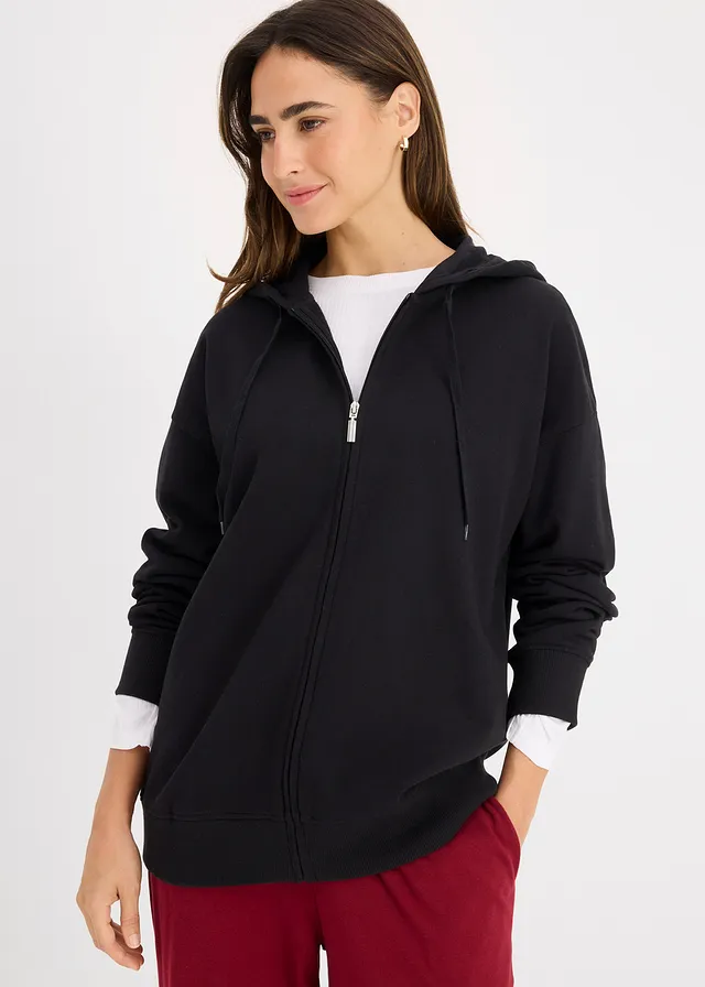 Sweat zippé long, Couleur: noir