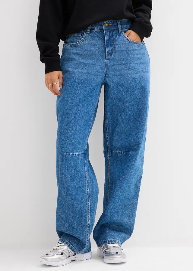 Barrel jeans mid waist, Kleur: middenblauw denim used