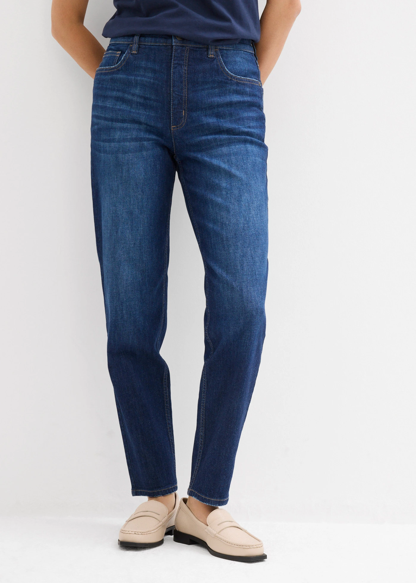 Mom džíny, High Waist, zkrácené • tmavě modrý denim • bonprix obchod