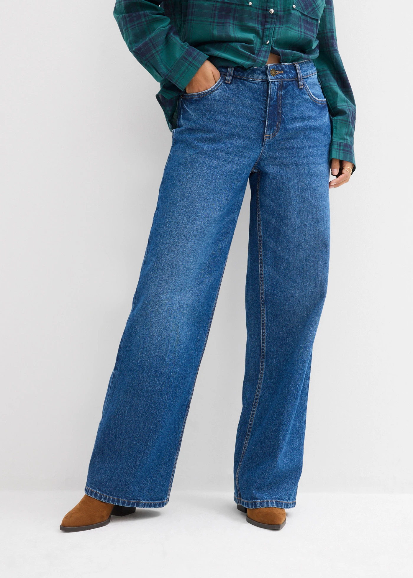 Džíny Wide Leg, Mid Waist • modrá stone used • bonprix obchod