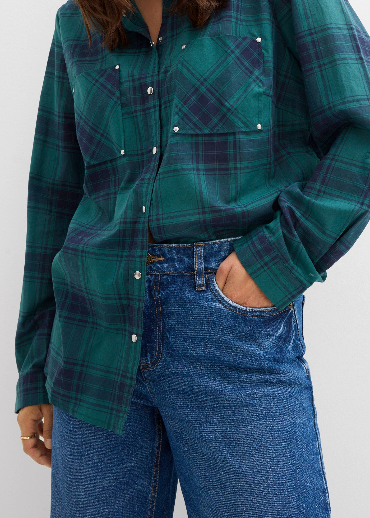 Wide Leg farmer, Mid Waist • kék kőmosott, használt hatású • bonprix áruház