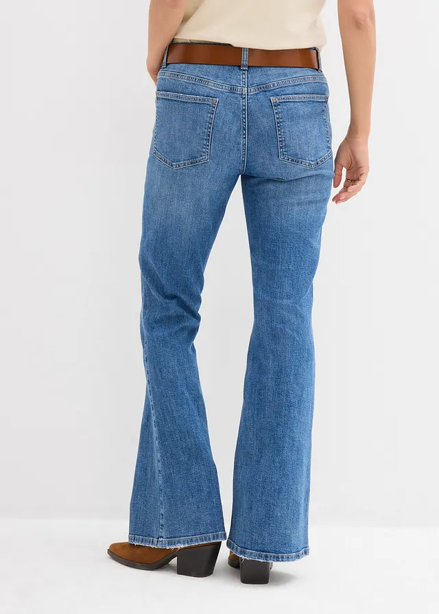 Flared jeans mid waist, Kleur: middenblauw denim used