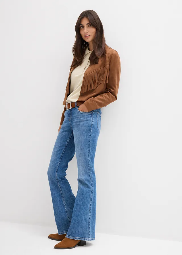 Flared jeans mid waist, Kleur: middenblauw denim used