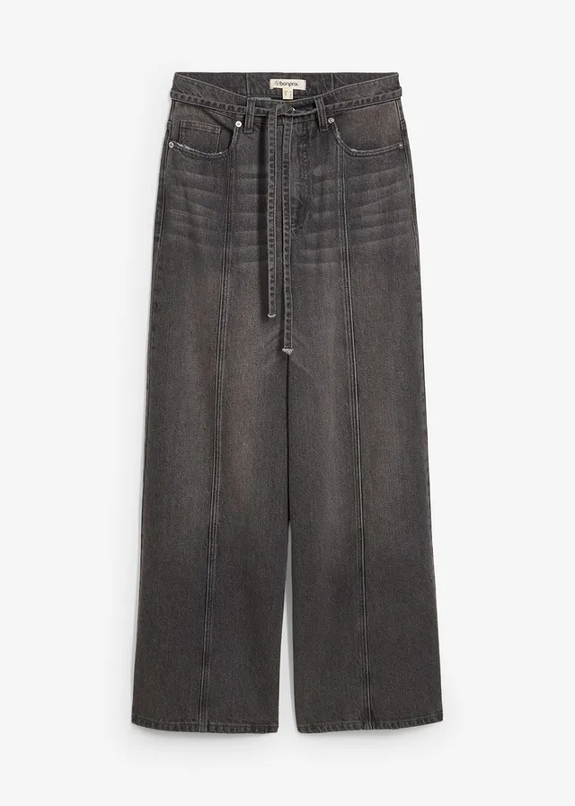 Blugi largi cu talie înaltă • gri denim uzat • magazin bonprix