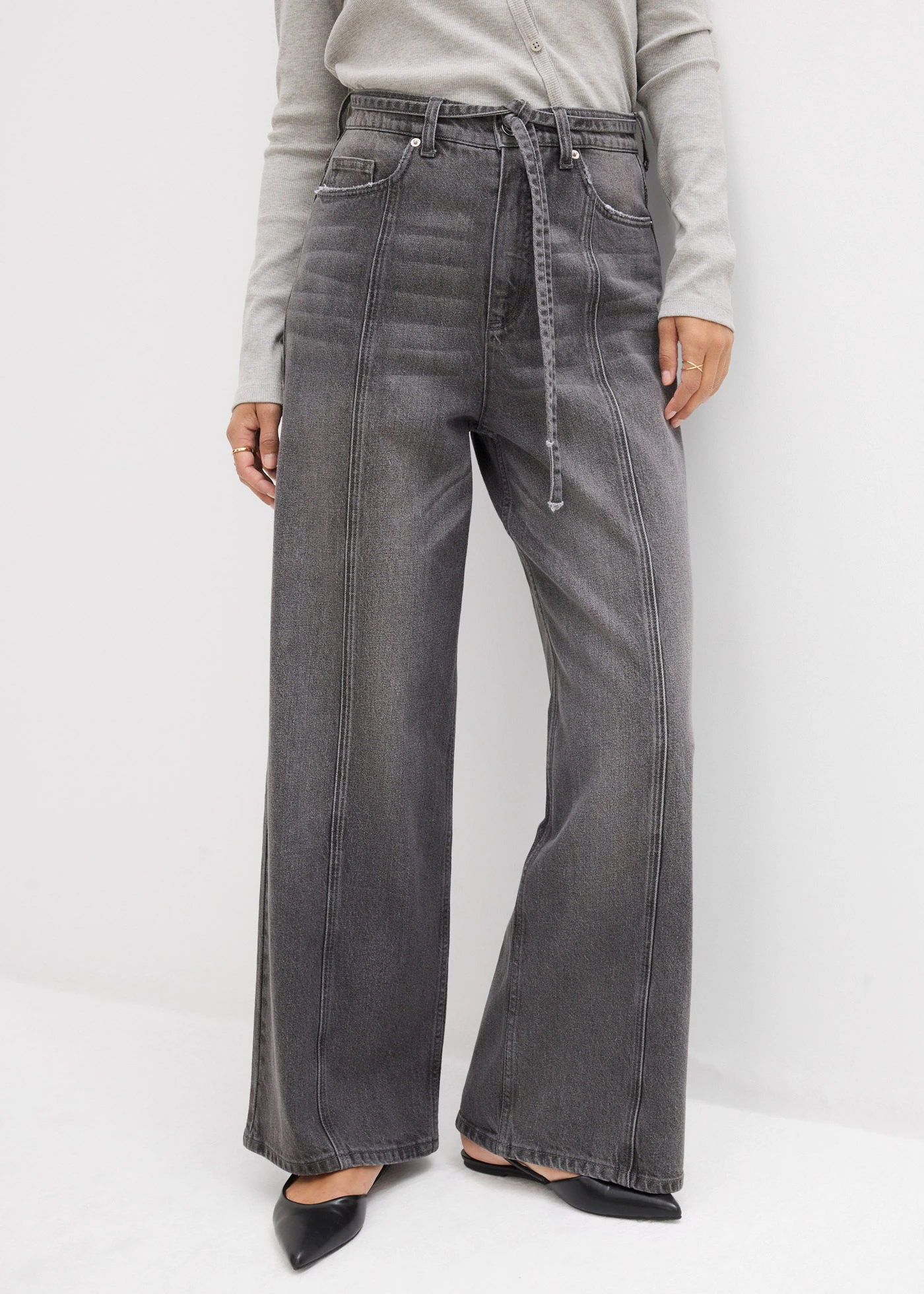 Džíny Wide Leg, High Waist • šedý denim used • bonprix obchod