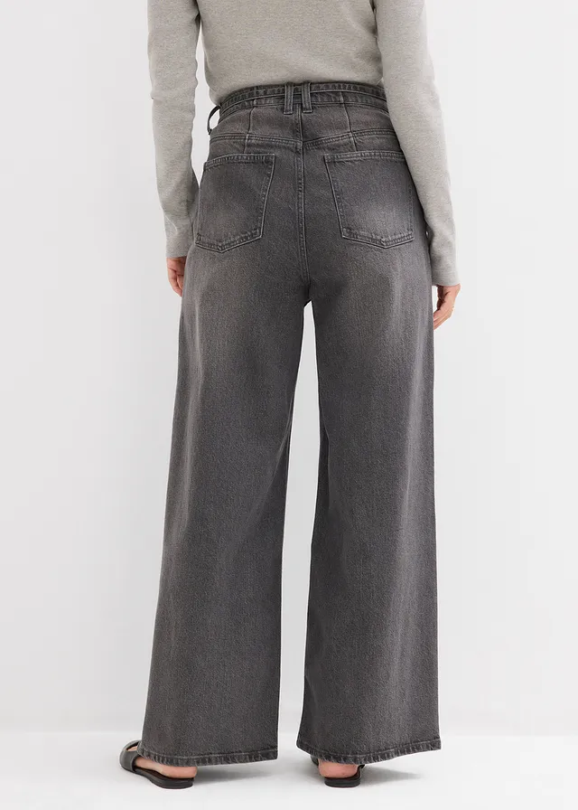 Jean large taille haute, Couleur: gris denim used