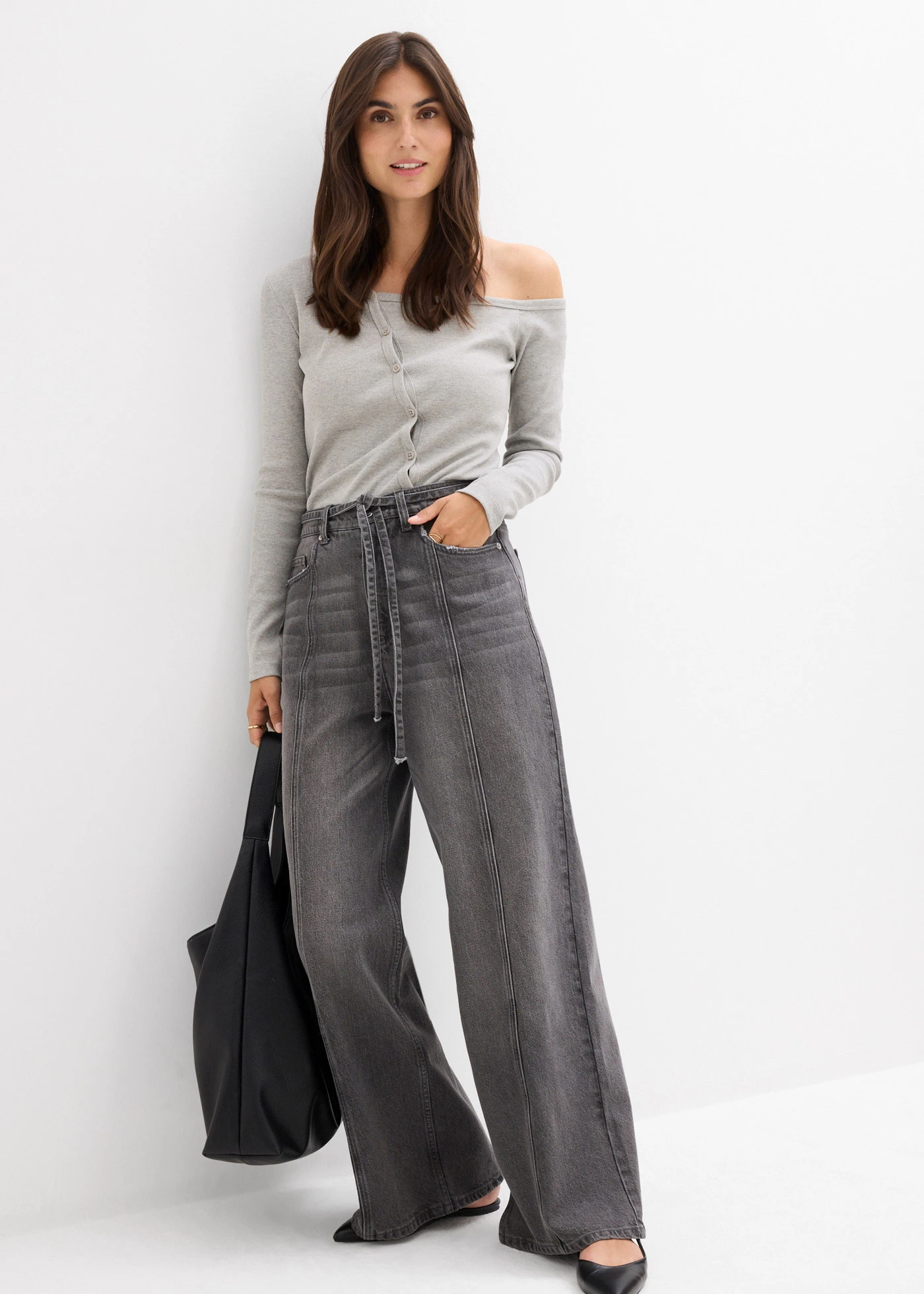 Džíny Wide Leg, High Waist • šedý denim used • bonprix obchod