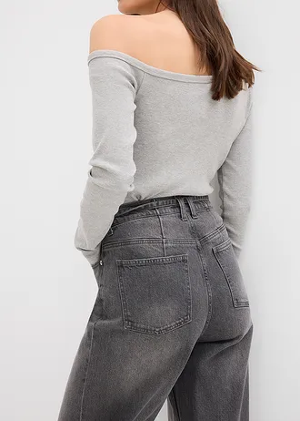 Blugi largi cu talie înaltă • gri denim uzat • magazin bonprix