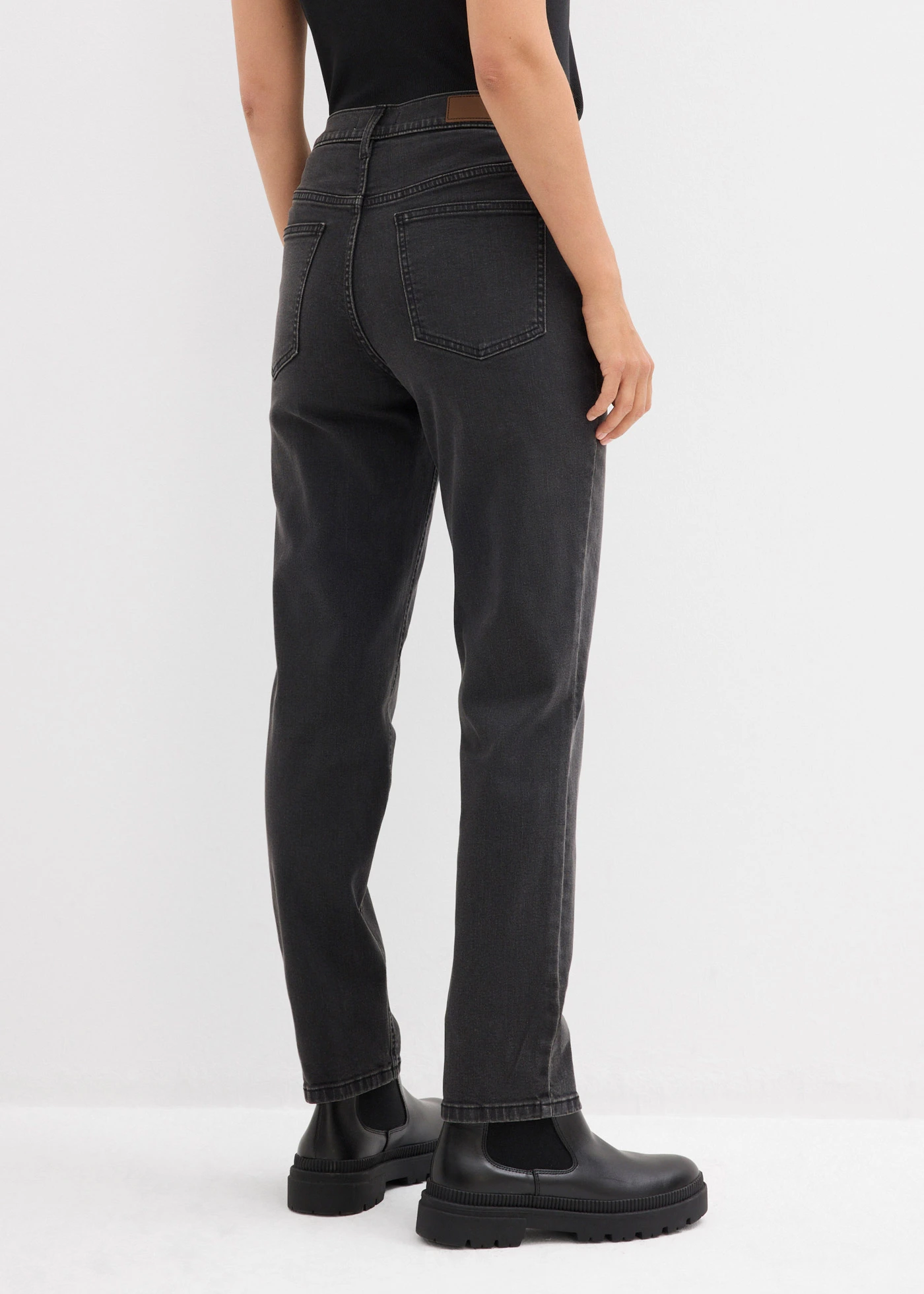 Zkrácené džíny Straight, High Waist • tmavě šedý denim used • bonprix obchod