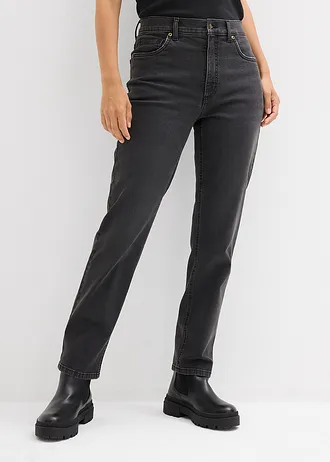 Zkrácené džíny Straight, High Waist • tmavě šedý denim used • bonprix obchod
