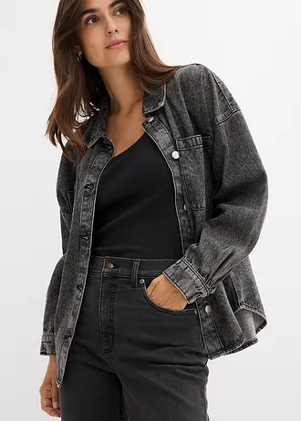 Jean droit taille haute, raccourci • gris foncé denim used • Boutique bonprix